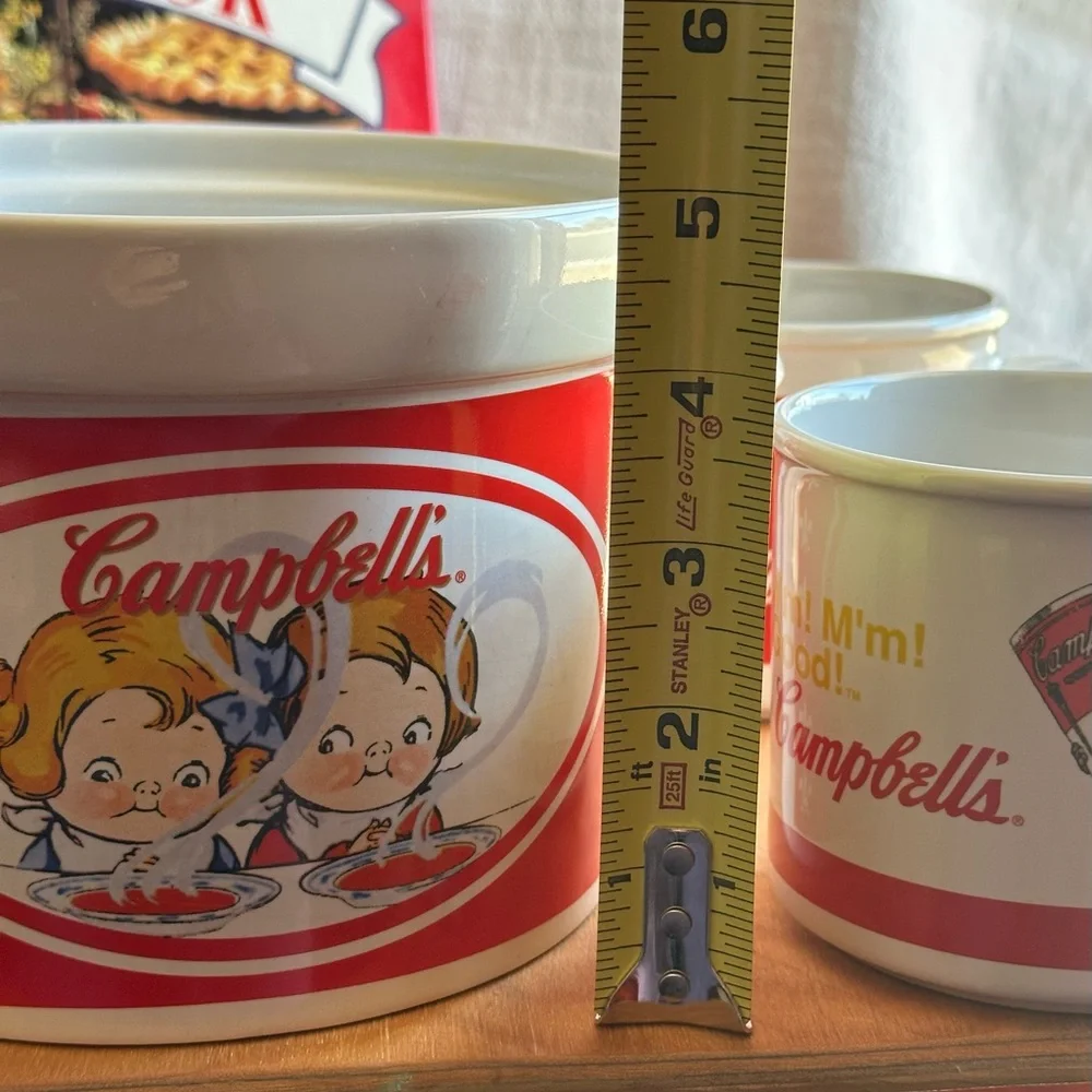 Vintage Campbell’s Soup Terrine w/ 3 Mugs & Ceramic Ladle Set